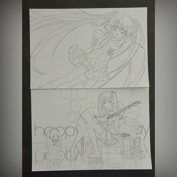 10 pack of sketch-like hatsune Miku colouring pages - Picture 3 of 7